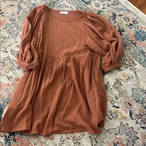 Rust Orange Puff Sleeve Dress